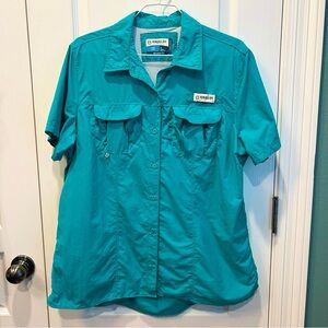 Magellan Women’s Laguna Madre Moisture Wicking Fish Gear Teal Button Up Size LG